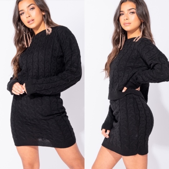 Paris&Pearle Dresses & Skirts - Aliana Black Cable Knit Sweater & Skirt Set